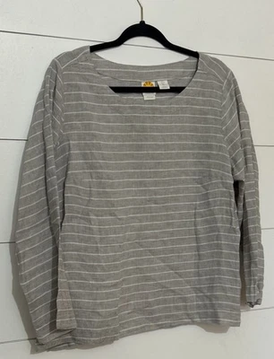 C&C California Shirt Womens Large Gray White Striped 100% Linen Long Sleeve - Image 1 of 4