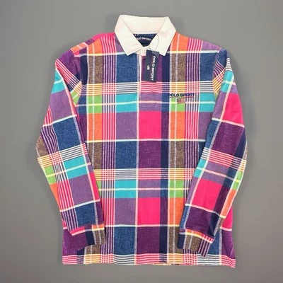 NWT Polo Sport Ralph Lauren Madras Rugby Shirt M NWT Colorful Plaid Long Sleeve - Image 1 of 4