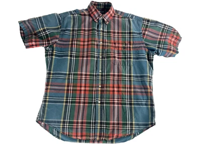 Camisa Grande Ralph Lauren Abotonada Manga Corta Roja Verde A Cuadros Talla Mediana M Foto 1 de 4