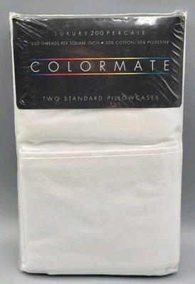 Dos fundas de almohada estándar NOS SEARS COLORMATE #941/blanco 200 percal de lujo Foto 1 de 4