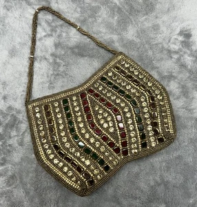 Vintage Beaded Evening Purse Womens Embellished Clutch Bag Multicolor 90s - Picture 1 of 13