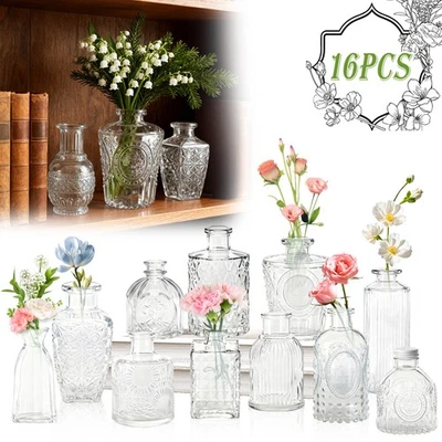 16 Stück Vasenset Glasflaschen Glas Tischdeko Blumenvase Vasen Deko Transparent - Bild 1 von 4