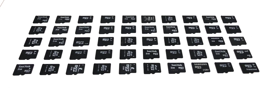 50 USED MICRO SD CARDS, ASSORTED BRANDS, 2GB - Image 1 of 1