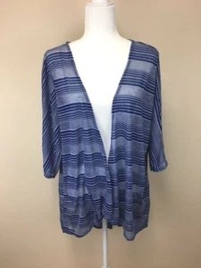 Lularoe M Lindsay Kimono Cardigan Blue White Stripe Semi Sheer Medium Womens - Picture 1 of 5