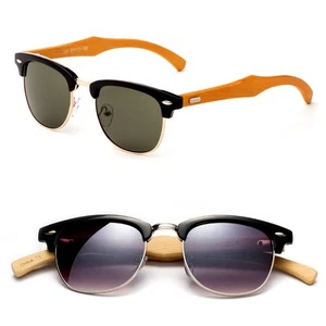 Gafas de sol vintage con lente de medio marco REALES bambú madera templo retro "Arnold" - Imagen 1 de 11