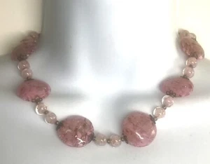 Antique 16" Long Czech Pink Gold Foil Art Glass Bead Hand Made Necklace - Picture 1 of 4