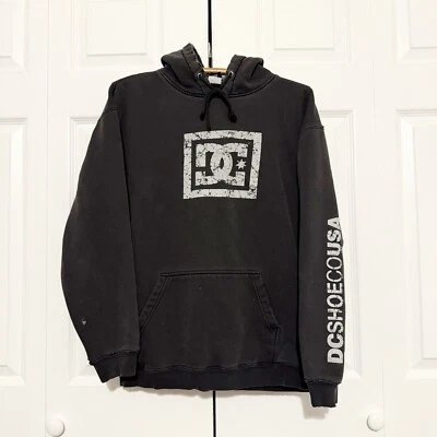 Vintage Y2K DC Skate Shoes Black Hoodie Large Distressed Thrashed Faded Grunge - Image 1 of 4