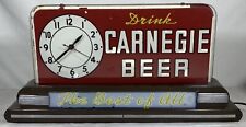 Old Carnegie Beer Back Bar Lighted ROG Sign Deco Carnegie PA Clock Crystal Mfg.