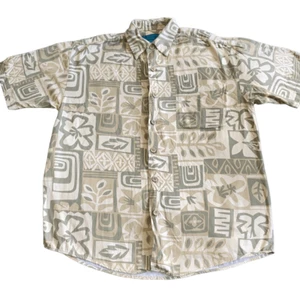 Paradise Blue EUC Bamboo Viscose Hawaiian Aloha Shirt All-Over Tropical Geometri - Picture 1 of 4