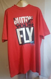 Vintage Levi's Shirt Men Extra Large Red Single Stitch 90s 'BUTTON YOUR FLY' 501 - Picture 1 of 9