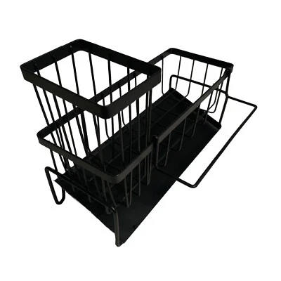 Soporte de esponja fregadero de cocina carrito organizador con toallero negro Foto 1 de 4