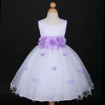 White/Lilac Lavender Easter Wedding Flower Girl Dress 6M 12M 18M 2 3/4/5 6 8 10 - Image 1 of 2