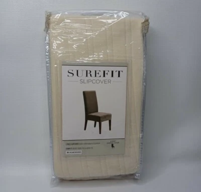 1 Surefit Short Dining Chair Slip Cover Cream Form Fit Machine Washable Ribbed - Image 1 of 4