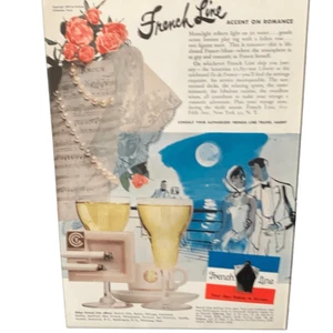 Anuncio de anuncio romántico vintage 1952 French Line con acento de crucero - Imagen 1 de 3