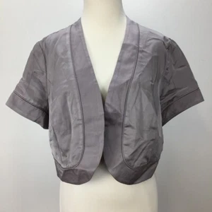 JACQUI E SIZE 14 WOMENS SATIN GREY LINED BOLERO JACKET SHORT SLEEVE NEW TAGS - Picture 1 of 10