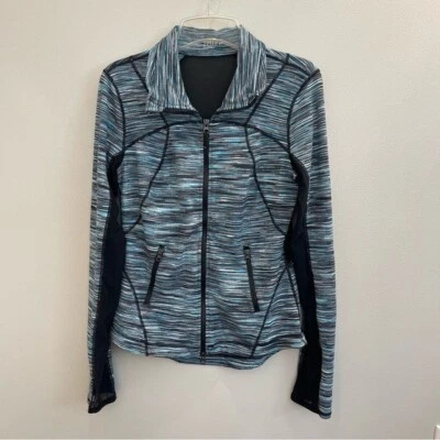 Chaqueta Zella Mujer Mediana Azul, Blanco y Negro Rayas Cremallera Frontal Malla Foto 1 de 4