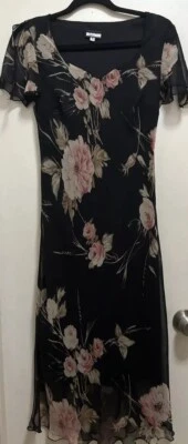 VTG 90’s Believe Floral Print Lined Slit Flare Short Sleeves Midi Dress Sz 6 - Image 1 of 4