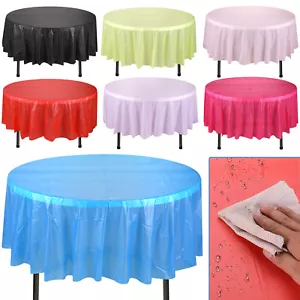 84" Large Plastic Round Table Cover Cloth Wipe Clean Party Tableware Tablecover - Picture 1 of 101