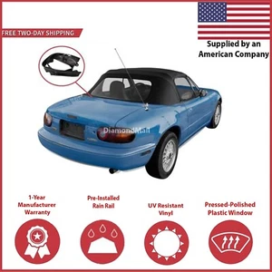 1990-05 Mazda Miata Convertible Soft Top w/DOT plastic Window & Rain Rail, Black - Picture 1 of 4