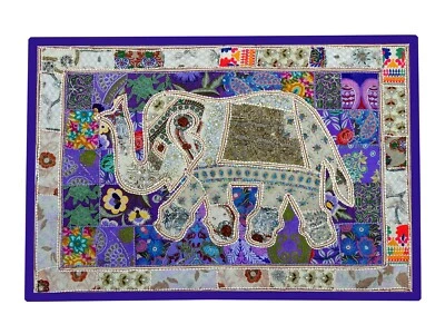 Elephant Wall Hanging Patchwork Tapestry Beaded Hand Embroidered Throw Decor 60" - Image 1 of 4