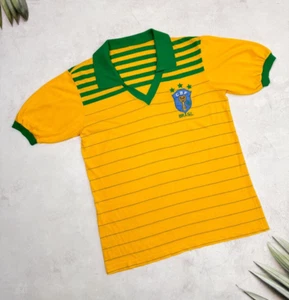 Vintage 80s Brazil Home Shirt Jersey by Tapajos Yellow & Green size Medium - Picture 1 of 11