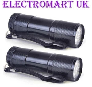 2 X 9 LED ULTRA BRIGHT METAL METALLIC TORCH BLACK INCLUDES BATTERIES - Picture 1 of 1
