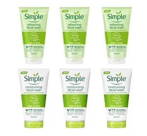 6 x 150ml Simple Kind to Skin Refreshing & Moisturising Face Facial Wash - Picture 1 of 14