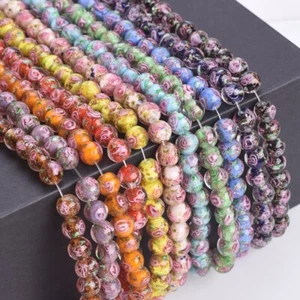 10pcs 8mm Round Handmade Flower Foil Lampwork Glass Loose Beads For DIY Jewelry - Picture 1 of 16