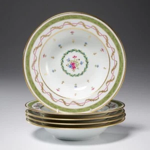 Haviland Limoges Vieux Paris Green Vert Rimmed Soup Pasta Bowls 5 Pc Set - Picture 1 of 5