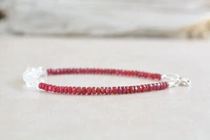 925 Sterlingsilber Rubin Korund + Herkimer Perlen Edelstein Armband 7 Zoll - Bild 1 von 9