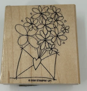 Stamping Up Envelope Full of Flowers Heart Love Wood Mount Rubber Stamp 3X 2 3/4 - Bild 1 von 3
