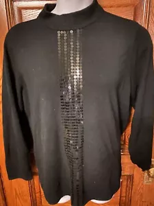 Designers Originals Black Knit Sweater Sequin Front 1X LS Acrylic - Picture 1 of 7