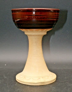 Cáliz copa de vino de cerámica marrón hecha a mano vintage firmada (7") - Imagen 1 de 10