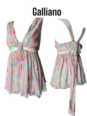 Vintage John Galliano Silk Sleeveless Top Pastel Floral Print Designer Piece 36 - Image 1 of 4