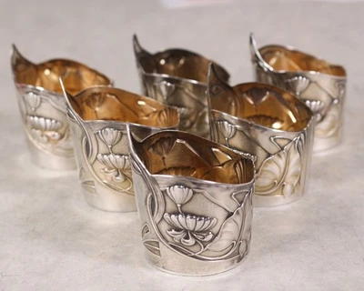 Soportes de vidrio dorado Bruckmann & Söhne 800 plata - Jugendstil c.1906 Art Nouveau Foto 1 de 4