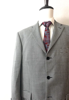 Paul Fredrick Suit Jacket Coat Men's 48R Wht/Blk Houndstooth Silk & Wool 3-Btn. - Image 1 of 4