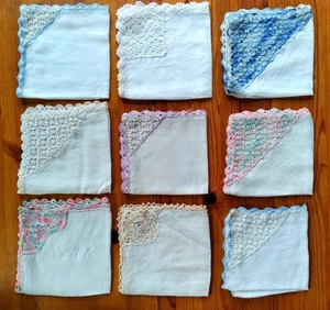 Lot 9 Vintage Crochet Ladies Hankies Corner Handkerchiefs Linen Retro Fashion - Picture 1 of 21