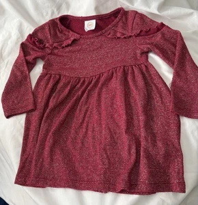 Wonder Nation 2T weinrot Stretch L/S Kleid glitzernd metallic Goldfaden Rüschen - Bild 1 von 4