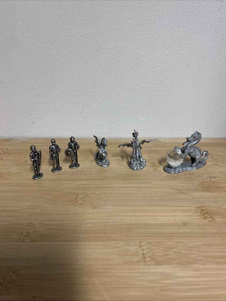 6 VTG Spoontiques Pewter Fantasy Figurine Lot – Dragons/Knights 84-89 With Box - image 1 of 4