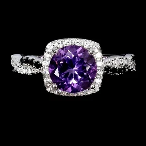 Anello in argento sterling 925 ametista rotonda 8 mm spinello naturale... - Foto 1 di 13