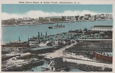 Weehawken NJ - WEST SHORE RAILROAD STATION & HUDSON RIVER - Postcard WSRR - Image 1 of 2