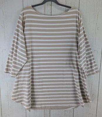 Top manga 3/4 a rayas beige blanco manga 3X de Ava Viv talla grande para mujer Foto 1 de 4