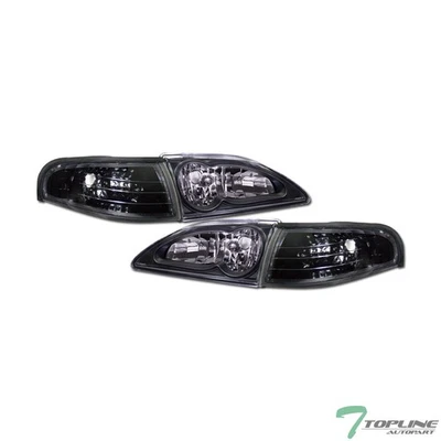 Topline For 1994-1998 Ford Mustang Blk Housing Headlights Signal Corner Lamps k2 Foto 1 de 4