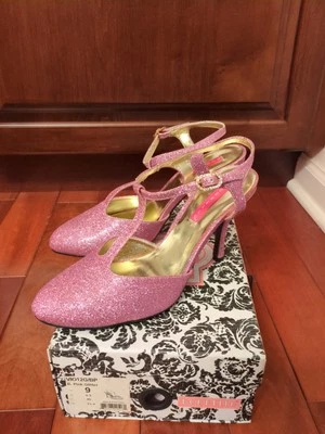 Nuevos Tacones Bordello Rosa Brillante Brillo Correa en T con Hebilla de Estrás Talla 9 Foto 1 de 4