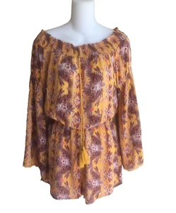 Meraviglioso pagliaccetto giallo multi floreale spalle scoperte maniche lunghe nuovo senza etichette donna piccolo - Foto 1 di 5