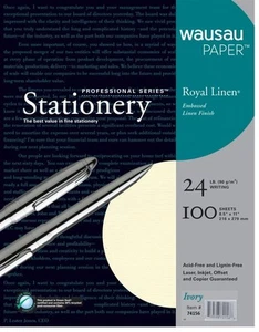 200 hojas de papel Wausau lino real marfil 24 lb. 8,5"" X 11"" Nuevo EE. UU. Profesional - Imagen 1 de 7