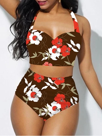 Cleveland Browns Women's Two Piece Swimsuit High Waist Bikini with Bottom S-2xl Cover
