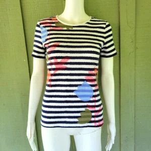 New TALBOTS Striped Floral T-Shirt Top XS - Picture 1 of 3