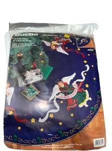 Vintage Bucilla Felt Appliqué Celestial Angels 43” Round Tree Skirt 83669 New - Picture 1 of 5
