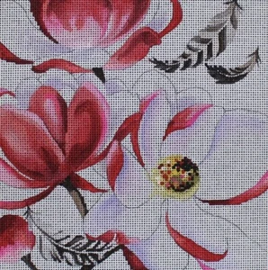 Needlepoint Handpainted Colors of Praise Flowers with Feathers 9x9 - Picture 1 of 4